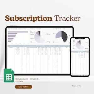 Abonnement-Tracker für Google Tabellen, Abonnement-Tracker für Excel, druckbarer Abonnement-Tracker, Abonnement-Tracker, Abonnement-Vorlage