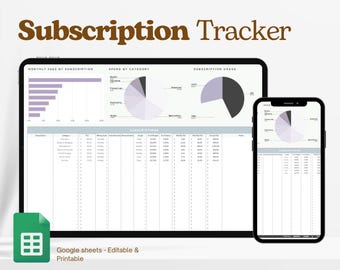 Subscription Tracker Google Sheets, Subscription Tracker Excel, Subscription Tracker Printable, Subscriptions Tracker, Subscription Template