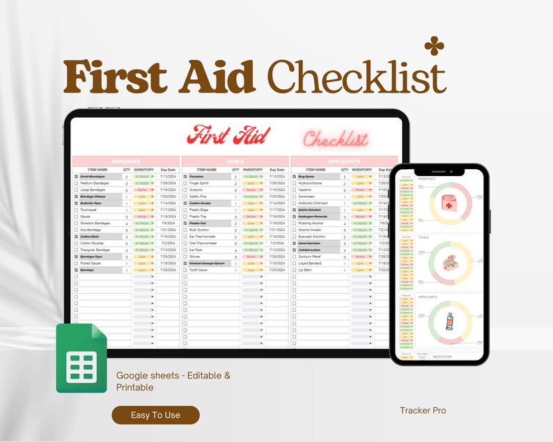 First Aid Kit, First Aid Checklist, Checklist Printable, Survival Kit
