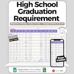 Graduation Tracker Spreadsheet for Google Sheets and Excel Credit Monitoring and Academic Dashboard