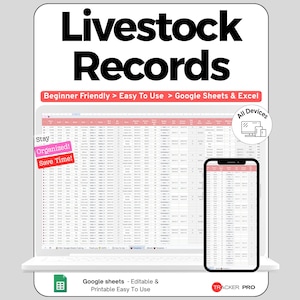 Livestock Record Keeping Spreadsheet Google Sheets, Animal Health and Breeding Log Template, Herd Inventory & Expense Tracker for Farmers