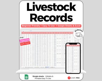 Livestock Record Keeping Spreadsheet Google Sheets, Animal Health and Breeding Log Template, Herd Inventory & Expense Tracker for Farmers