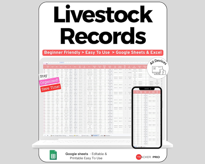 Livestock Record Keeping Spreadsheet Google Sheets, Animal Health and Breeding Log Template, Herd Inventory & Expense Tracker for Farmers image 1