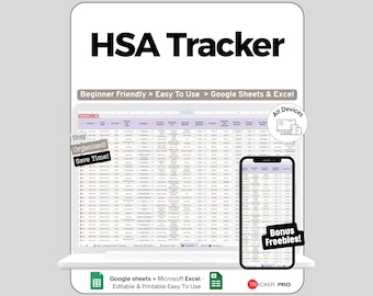 HSA Tracker Spreadsheet Google Sheets Template, FSA & Health Savings Expense Log with Receipts and Reimbursement Status, Tax Summary, Log