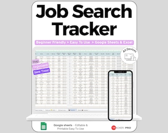 Job Search Tracker Google Sheets Template, Job Application & Interview Log Spreadsheet, Career Job Hunt Organizer with Follow Ups, Digital