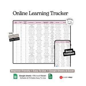 Online-Lernkurs-Tracker-Vorlage für Google Sheets: Protokoll für Kompetenzentwicklung, Fortschritt und Zertifikatsabschluss (Microsoft Excel)
