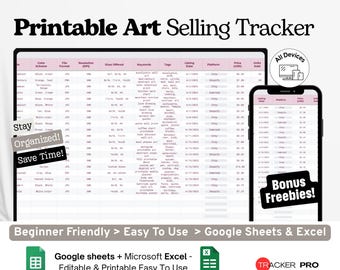 Printable Art Selling Tracker Google Excel, Etsy Product Listing Log, Digital Art Sales Sheet, Print-On-Demand Planner Google Sheets