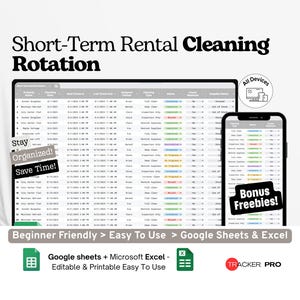 Schoonmaakschema voor kortetermijnverhuur in Google Excel, checklist voor wisseling van huurders bij Airbnb, schoonmaakschema voor huurwoningen, planner voor verhuurders in Google Sheets