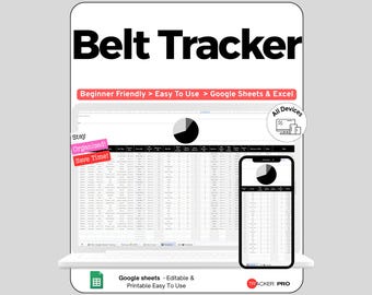Martial Arts Belt Progression Tracker Google Sheets, Belt Rank and Skill Requirement Log, Class Attendance Testing Spreadsheet for Students