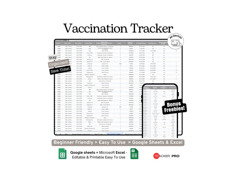 Vaccination and Immunization Record Excel Google Sheets , Track ...