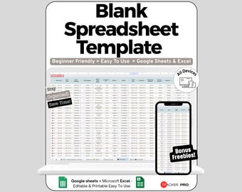 Blank Spreadsheet Template - Customizable Generic Google Sheets for Home or Business Needs, Printable, Excel