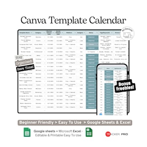 Canva Template Release Calendar Google Sheets Template  Content Planning, Release Schedule and Template Publishing Tracker  Microsoft Excel