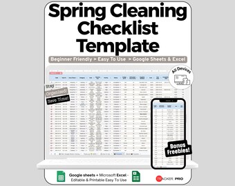 Spring Cleaning Checklist Template, House Cleaning Checklist, Home Cleaning Routine, Editable Cleaning Google Sheets, Deep Cleaning Sheet