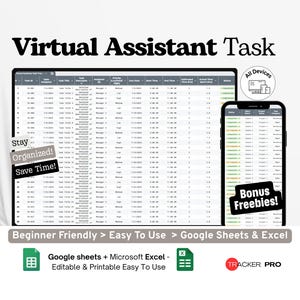 Virtual Assistant Task Tracker Google Excel, VA Delegation Template, Freelance Project Assignment Sheet, Task Management Spreadsheet