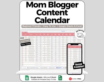 Content Calendar Spreadsheet Google Sheets Template, Blog & Social Media Posting Schedule, SEO Keyword Planner and Engagement Tracker, Log