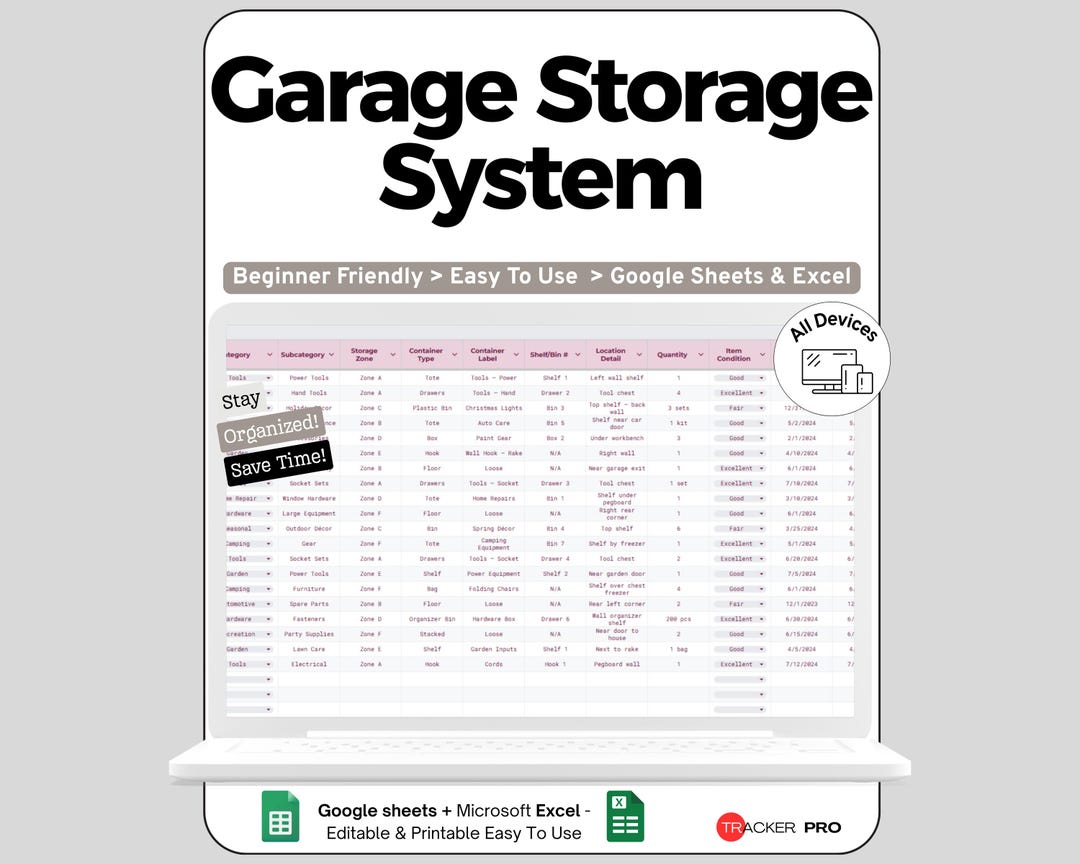 Garage Storage Organizer Spreadsheet, Tool Storage Setup Inventory ...