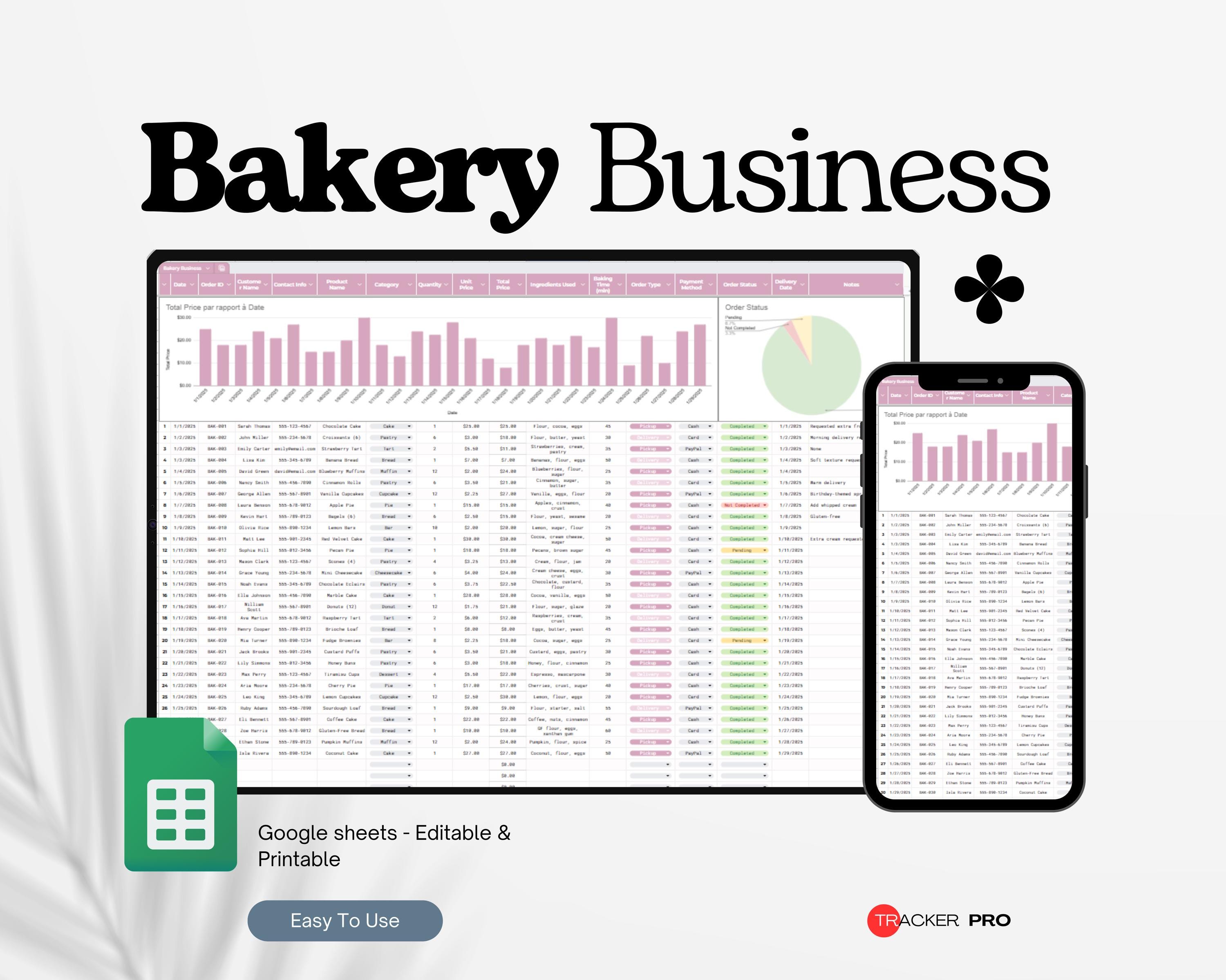 Bakery Business Bookkeeping Template, Bakery Business Income and Expenses Tracker Log, Bakery Business Excel Spreadsheet Google Sheets