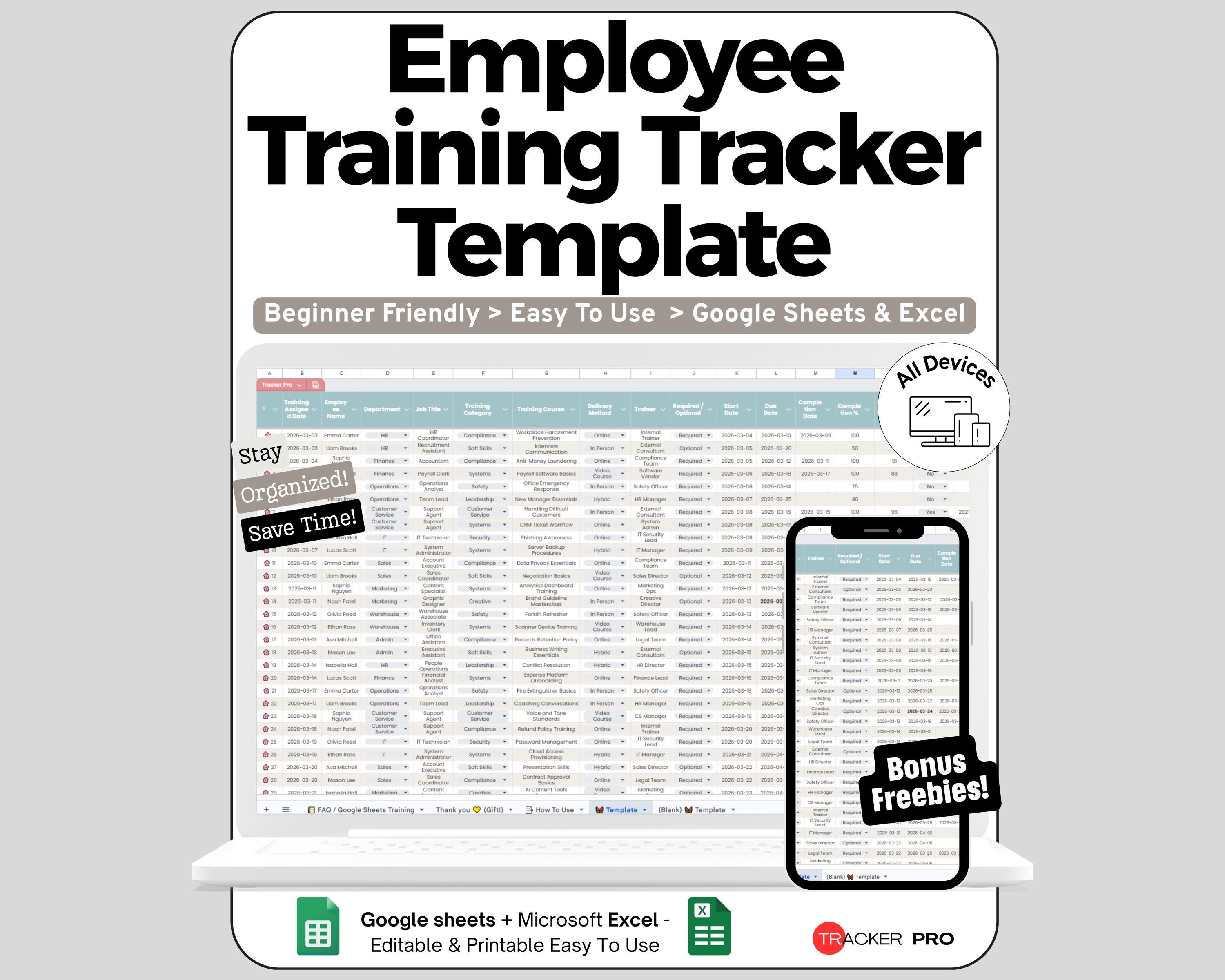 Employee Training Tracker Template, HR Spreadsheet Google Sheets, Human ...