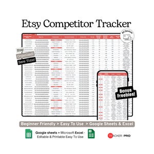 Etsy Competitor Research Spreadsheet Google Sheets , Track Competitor Shops, Pricing, Keywords, Product Research, Reviews, Market Analysis