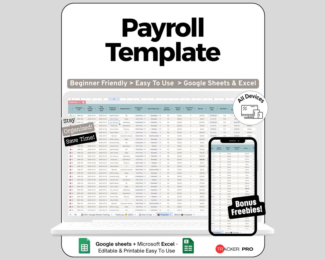 Payroll Template, Employee Payroll Tracker, HR Spreadsheet Google ...
