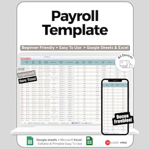 Payroll Template, Employee Payroll Tracker, HR Spreadsheet Google Sheets, Staff Management Excel Spreadsheet, Business Payroll