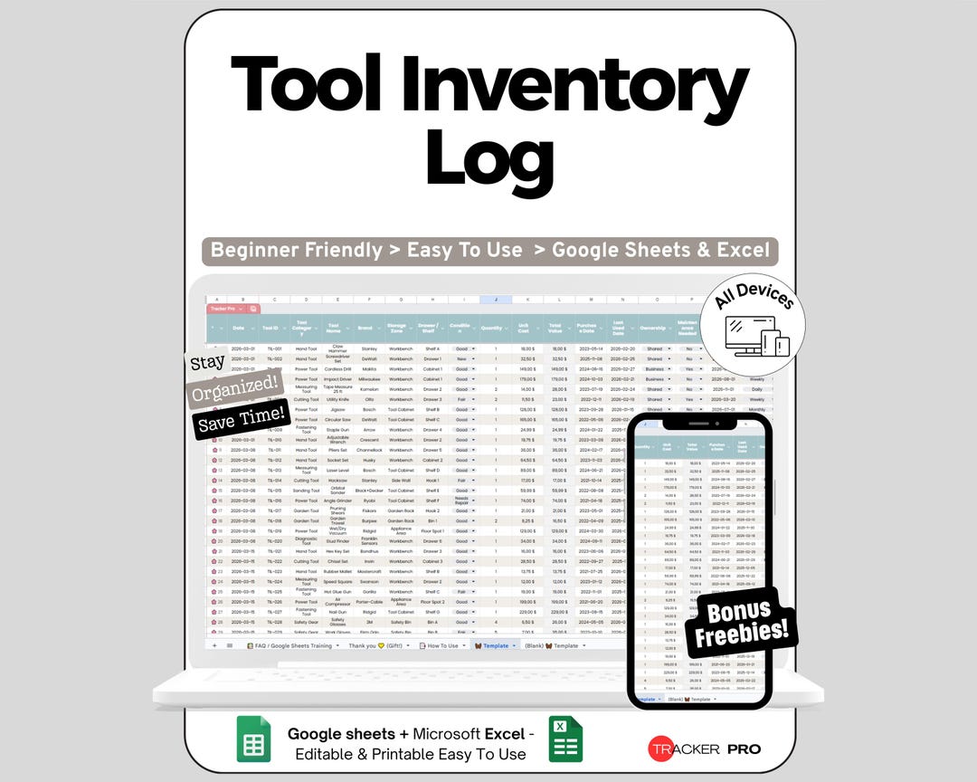 Tool Inventory Log, Garage Organization, Tools Tracker Inventory ...