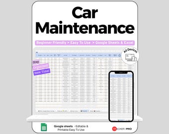 Car Maintenance Tracker Google Sheets Template, Vehicle Service and Repair Log, Auto Maintenance Schedule & Mileage Spreadsheet, Editable