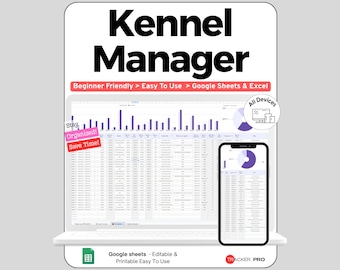 Dog Boarding and Kennel Manager Google Sheets, Pet Boarding Reservation Feeding Log, Kennel Calendar & Vaccine Spreadsheet for Sitters, Pet