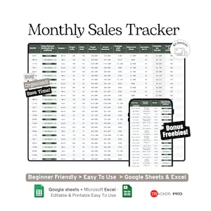Monthly Sales and Goal Tracker Google Sheets Template, Sales Log, Revenue Goals and Business Income Tracking Spreadsheet, Excel