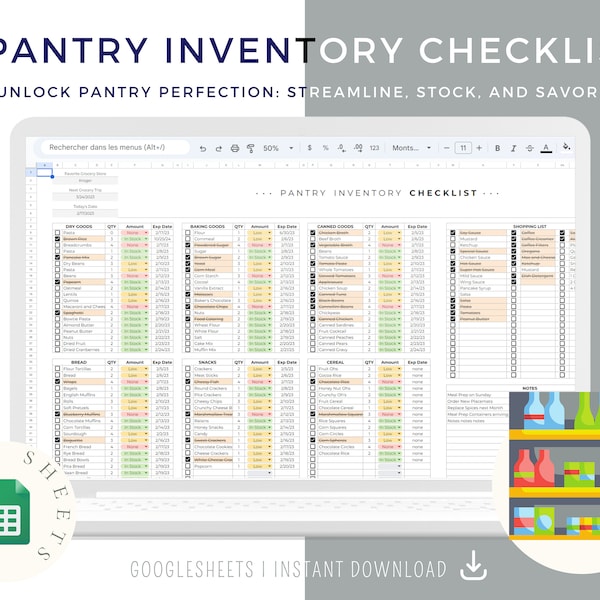 Pantry Inventory Template, Pantry List, Pantry Planner, Food Inventory List Kitchen Checklist Pantry Inventory List Food Tracker Excel Sheet