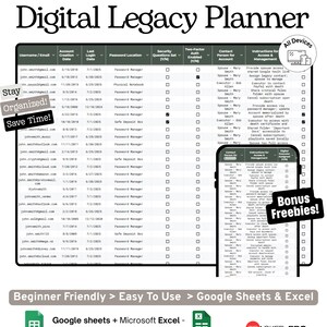 Digital Legacy Planner Google Sheets Template, Online Accounts, Passwords, Instructions and End-of-Life Digital Asset Organizer, Excel image 2