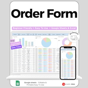 Order Form Template Google Sheets, Custom Order Tracker & Order Log Spreadsheet, Small Business Order Management Template, Excel Sheet Tool