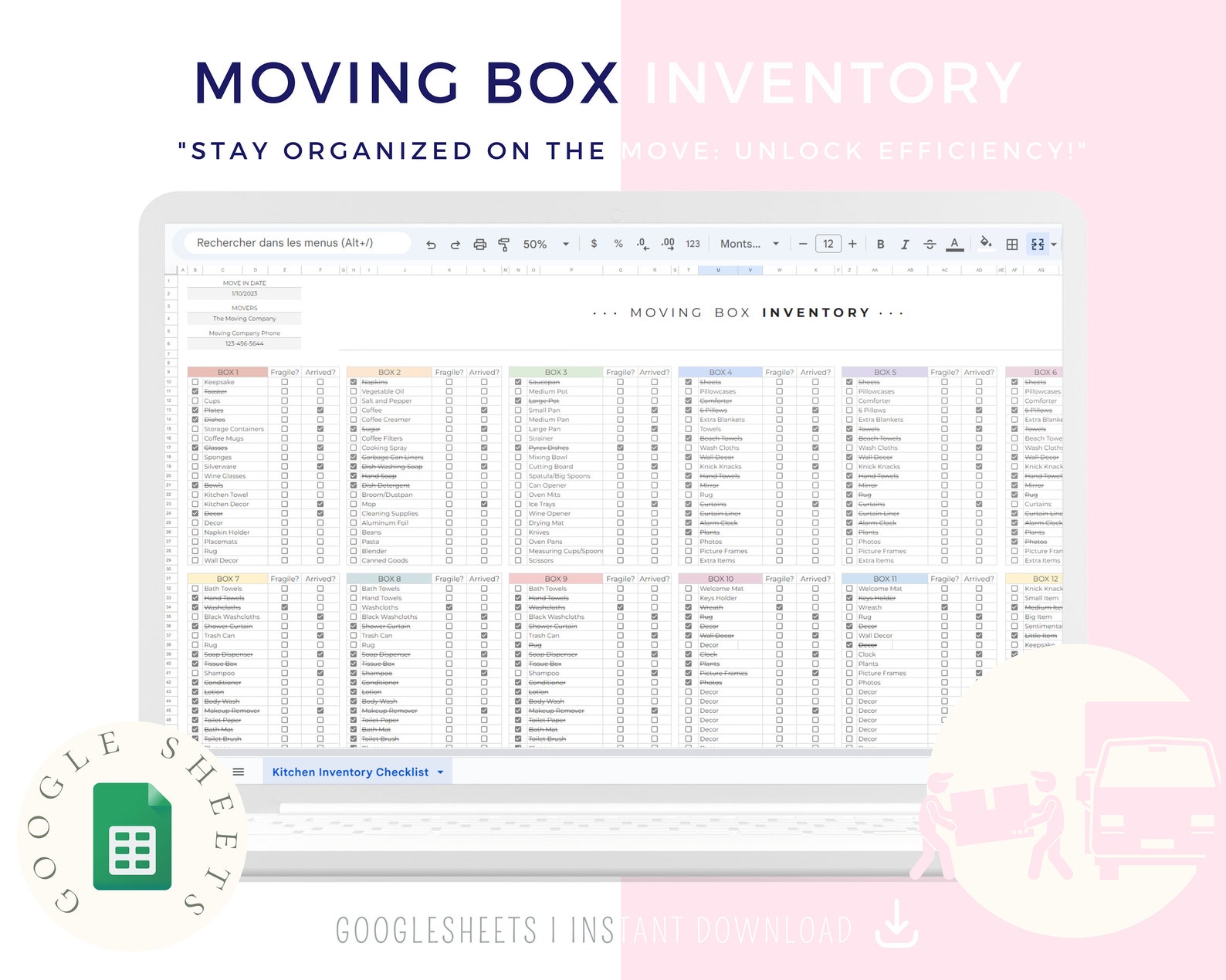 Home Moving Planner, 2023 House Move Tracker Excel and Google Spreadsheets, Moving Checklist