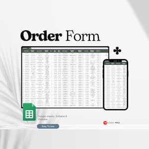 Order Form Template Google Sheets, Order Forms, Order Template, Order Log Excel Spreadsheet, Order Tracking, Custom Order Form Template