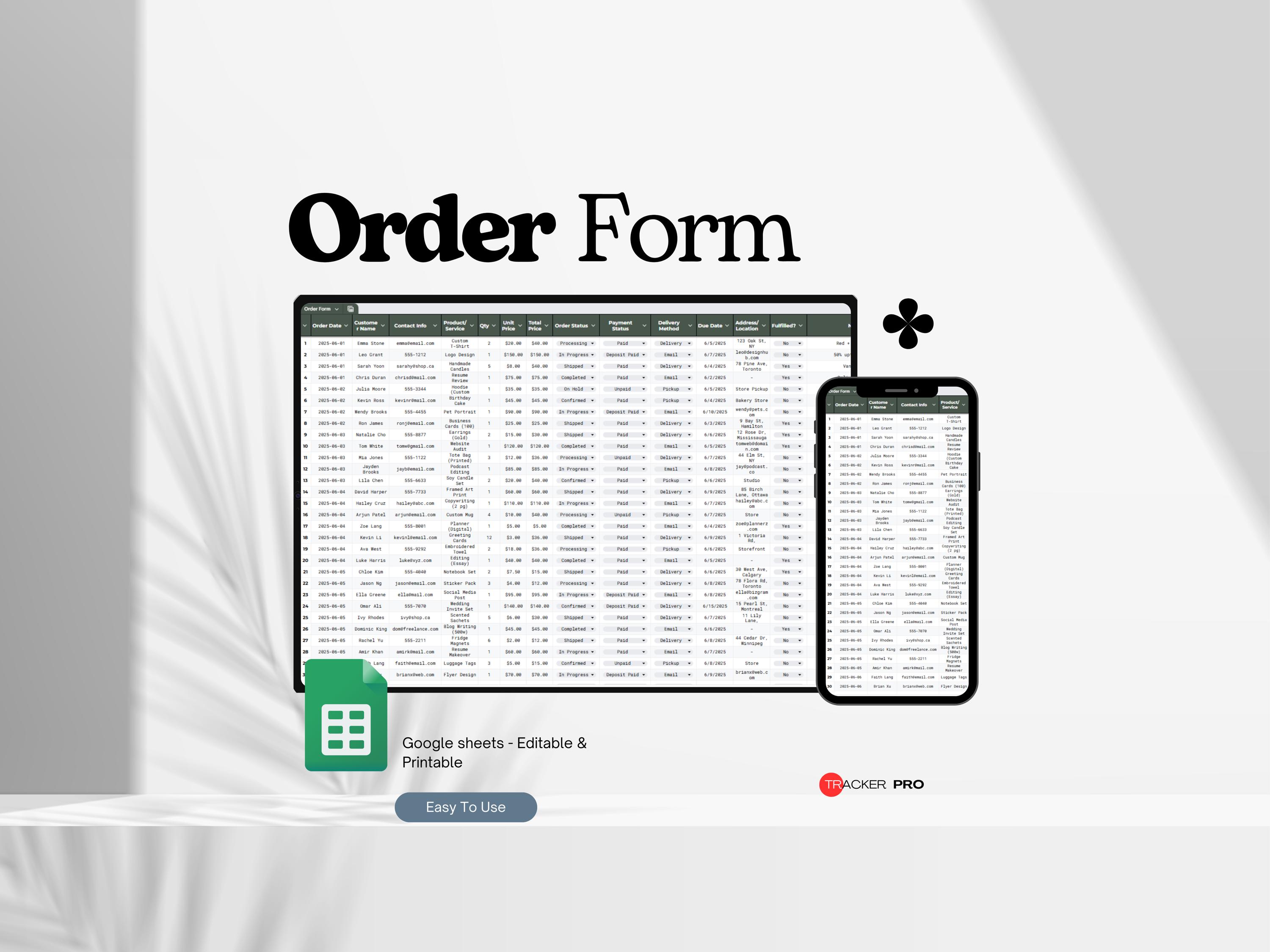 Order Form Template Google Sheets, Order Forms, Order Template, Order ...
