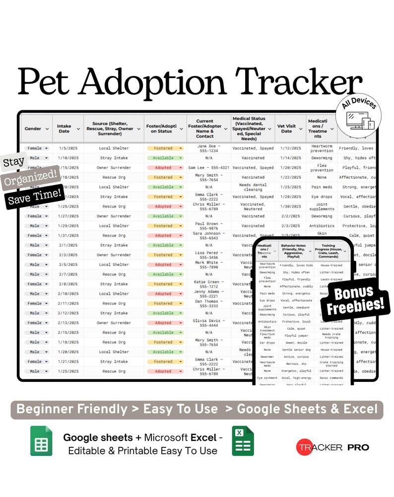 Google Sheets-Vorlage zur Nachverfolgung von Tieradoptionen und -pflege (Tabellenkalkulation für Tierheim-, Tierpflege- und Adoptionsanträge) Bild 2