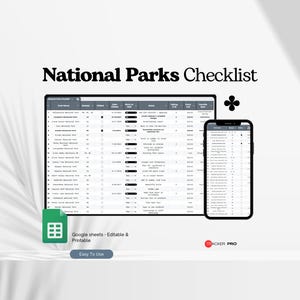 National Parks Checklist Template Google Sheets, United States Travel Tracker, US National Park List Bucket List Travel Lover Spreadsheet
