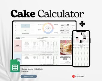 Cake Calculator, Cake Recipe Cost Calculator, Cake Decorating, Recipe Calculator, Cake Business Template, Profit Calculator Google Sheets