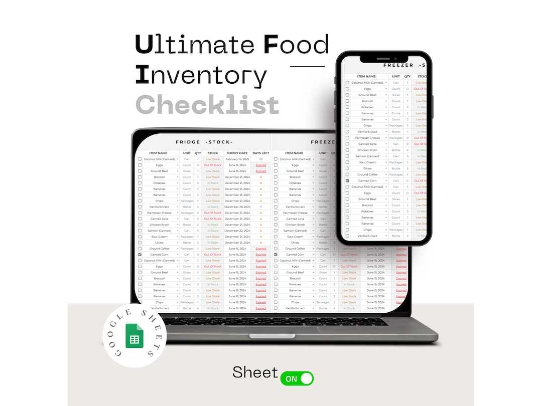 Food Inventory Tracker Spreadsheet for Google Sheets Refrigerator ...