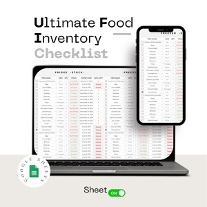 Food Inventory Tracker Spreadsheet for Google Sheets Refrigerator Supplies Log Kitchen Pantry and Spices Inventory Checklist Template