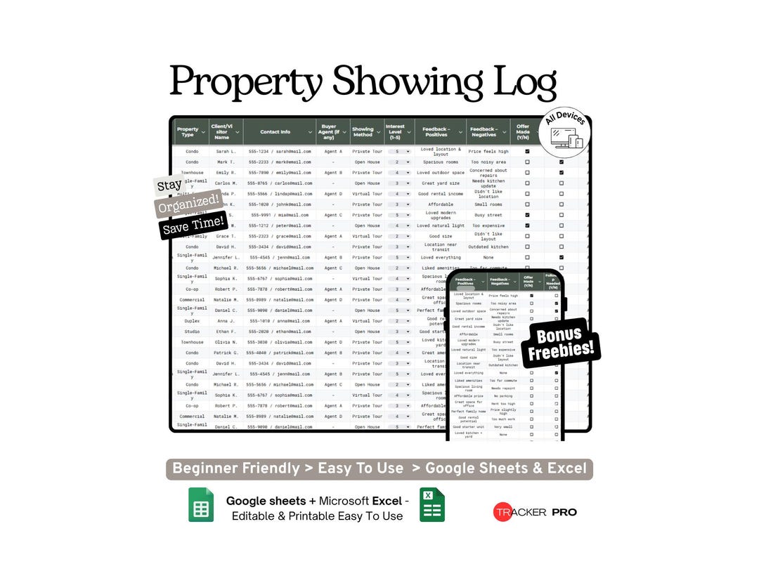 Property Log Example Police Property Showing and Feedback Log Google Sheets Template, Real Estate ...