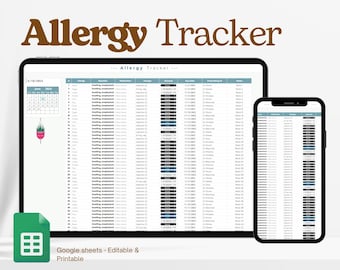 Allergy Tracker Template Excel Spreadsheet, Allergy List Google Sheets, Food Allergy Tracker, Allergy Log, Health Tracker, Allergy Reactions