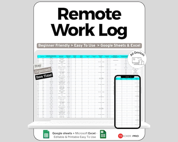 Remote Work Daily Productivity Log Google Sheets , Track Tasks, Breaks, Focus, Time Management, Work Hours, Performance, Employee Planner