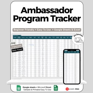 Brand Ambassador Program Dashboard Google Sheets, Track Influencer Collabs, Affiliate Links, Campaign Performance, Payouts, Partnerships