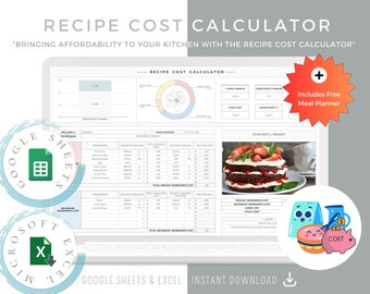 Recipe Cost Calculator for Cooking & Baking, Google Sheets Excel, Recipe Price, Recipe Spreadsheet,Profit Calculator, Food Cost, Food Prices