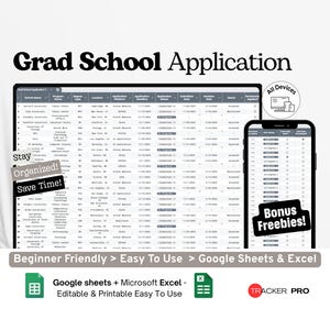 Grad School Application Tracker Google Sheets, University Application Log, Deadlines Checklist, Statement of Purpose Planner Google Sheets
