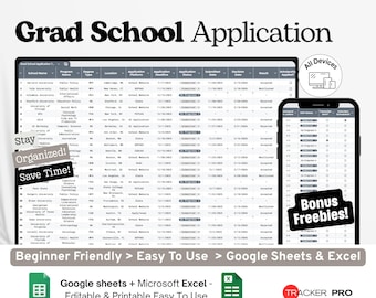 Grad School Application Tracker Google Sheets, University Application Log, Deadlines Checklist, Statement of Purpose Planner Google Sheets