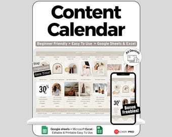 Content Planner Google Sheets, Social Media Content Calendar, Social Media Marketing Planner, Editable and Customizable, Microsoft Excel