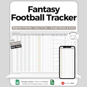 Fantasy Football League Excel Google Sheets ,Track Weekly Scores,Trades, Matchups,Team Standings, Player Stats, Fantasy Sports Performance