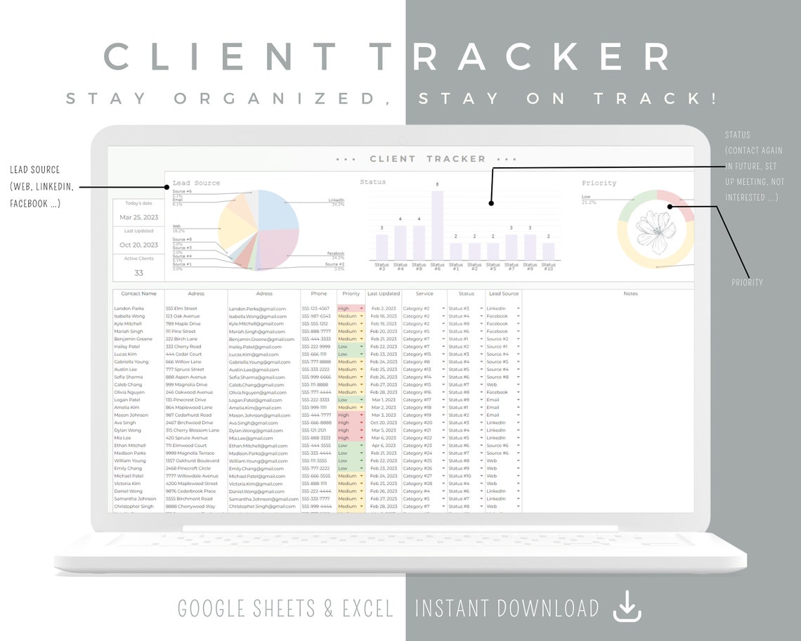 Client & Task Tracker Business Planner Spreadsheet | Communication Log ...